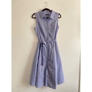 New Tommy Hilfiger Sleeveless Blue & White Belted Cotton Midi Dress Size 12